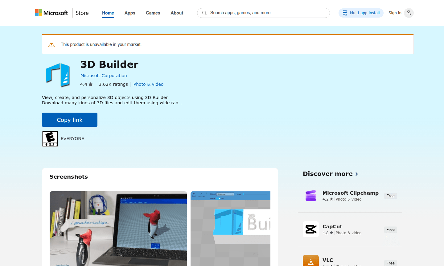 3D Builder application interface
