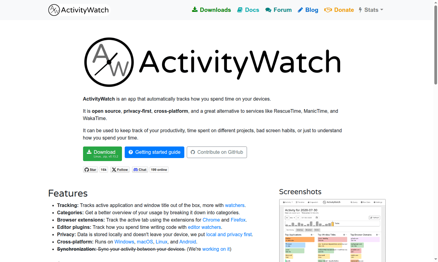 ActivityWatch application interface