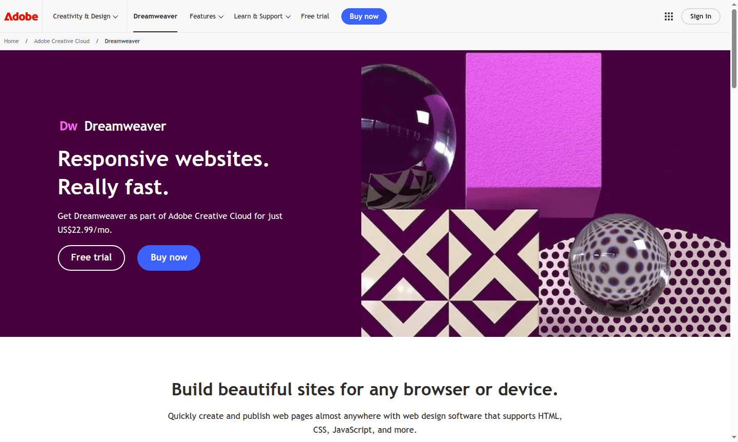 Dreamweaver application interface