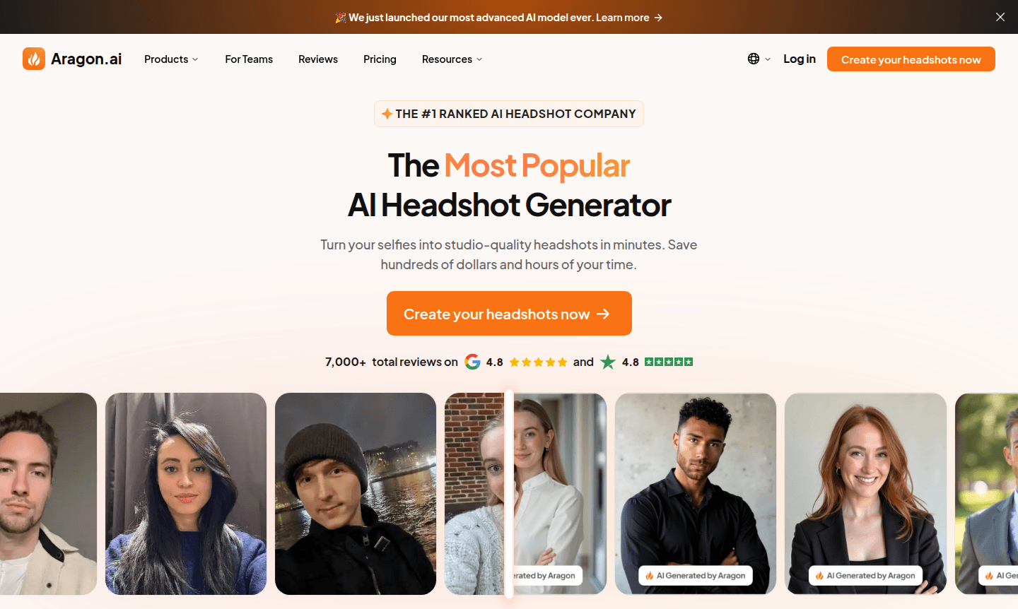 Aragon AI thumbnail image showing an example of AI-generated professional headshots
