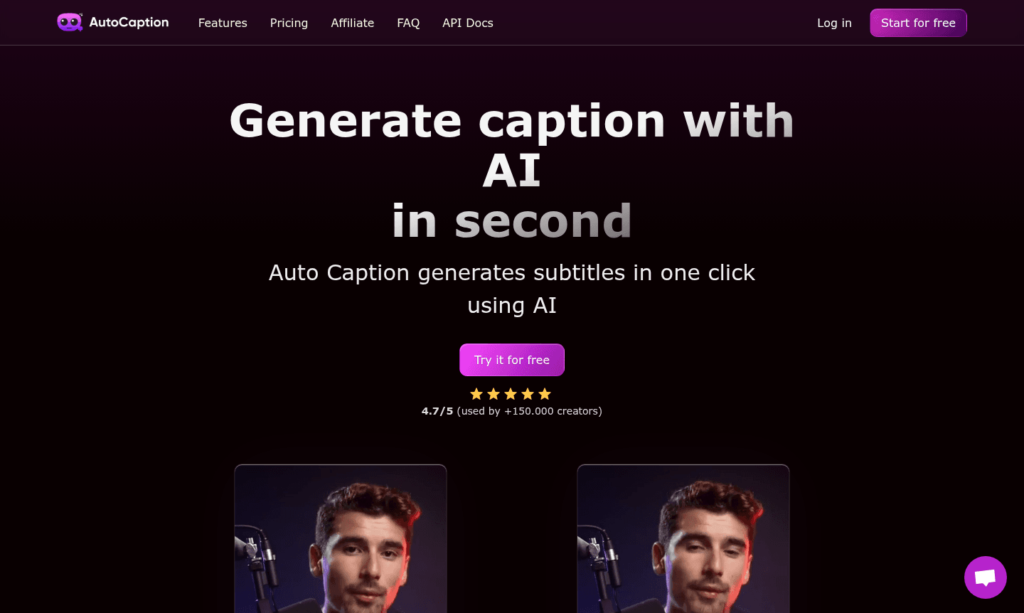 Screenshot of AutoCaption interface showing video caption editing features