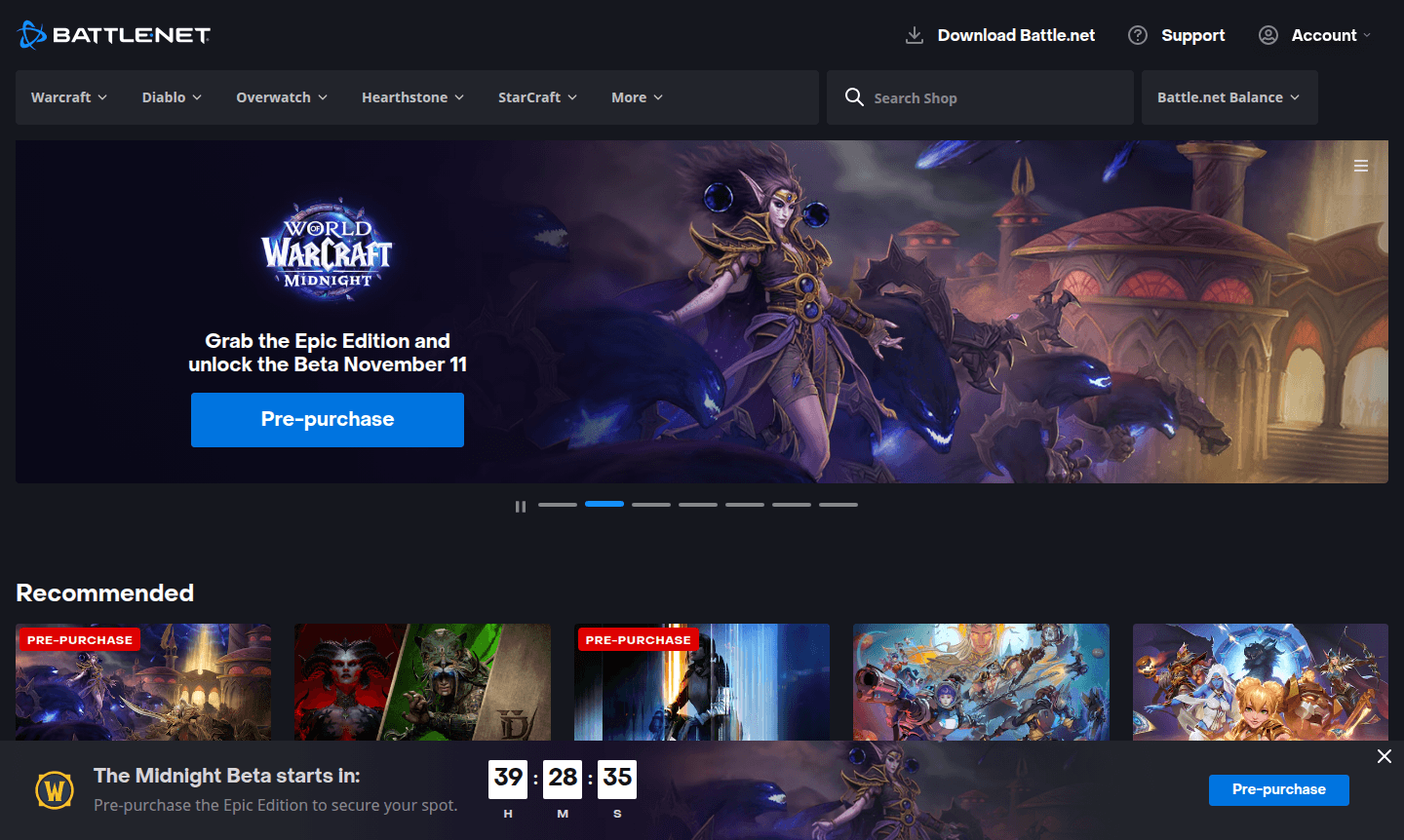 Battle.net application interface