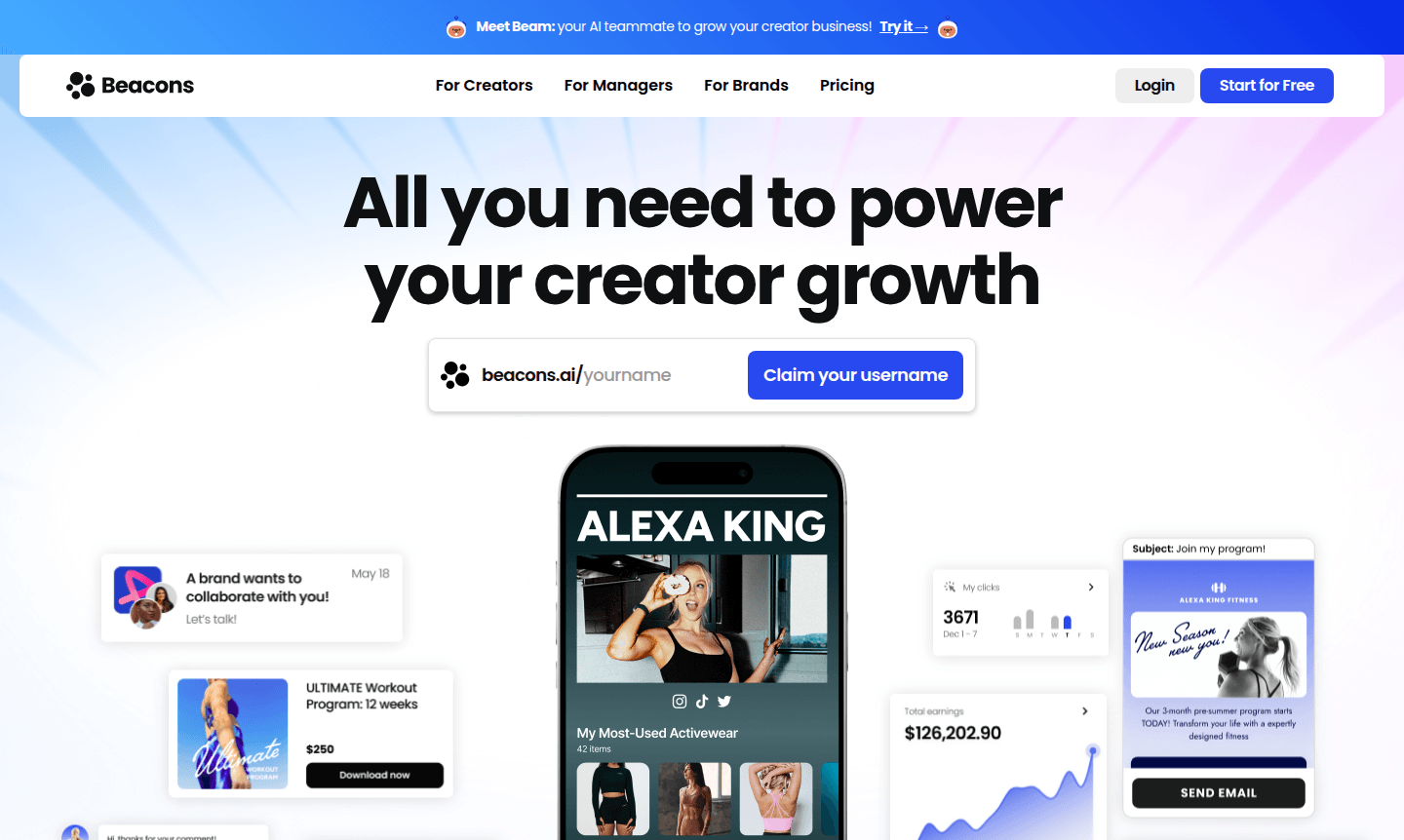 Thumbnail image showcasing Beacons creator platform features