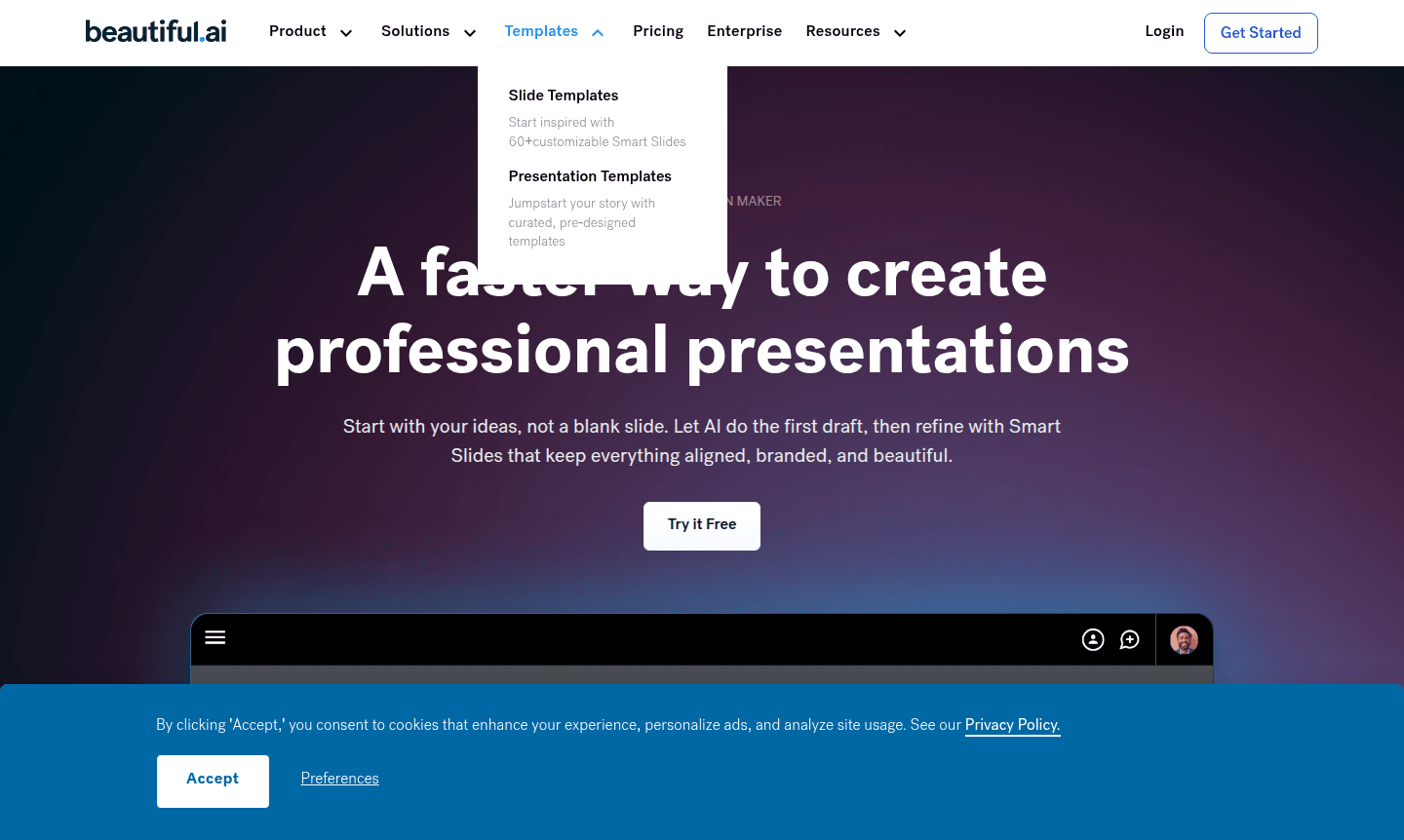 Screenshot of Beautiful.ai presentation interface