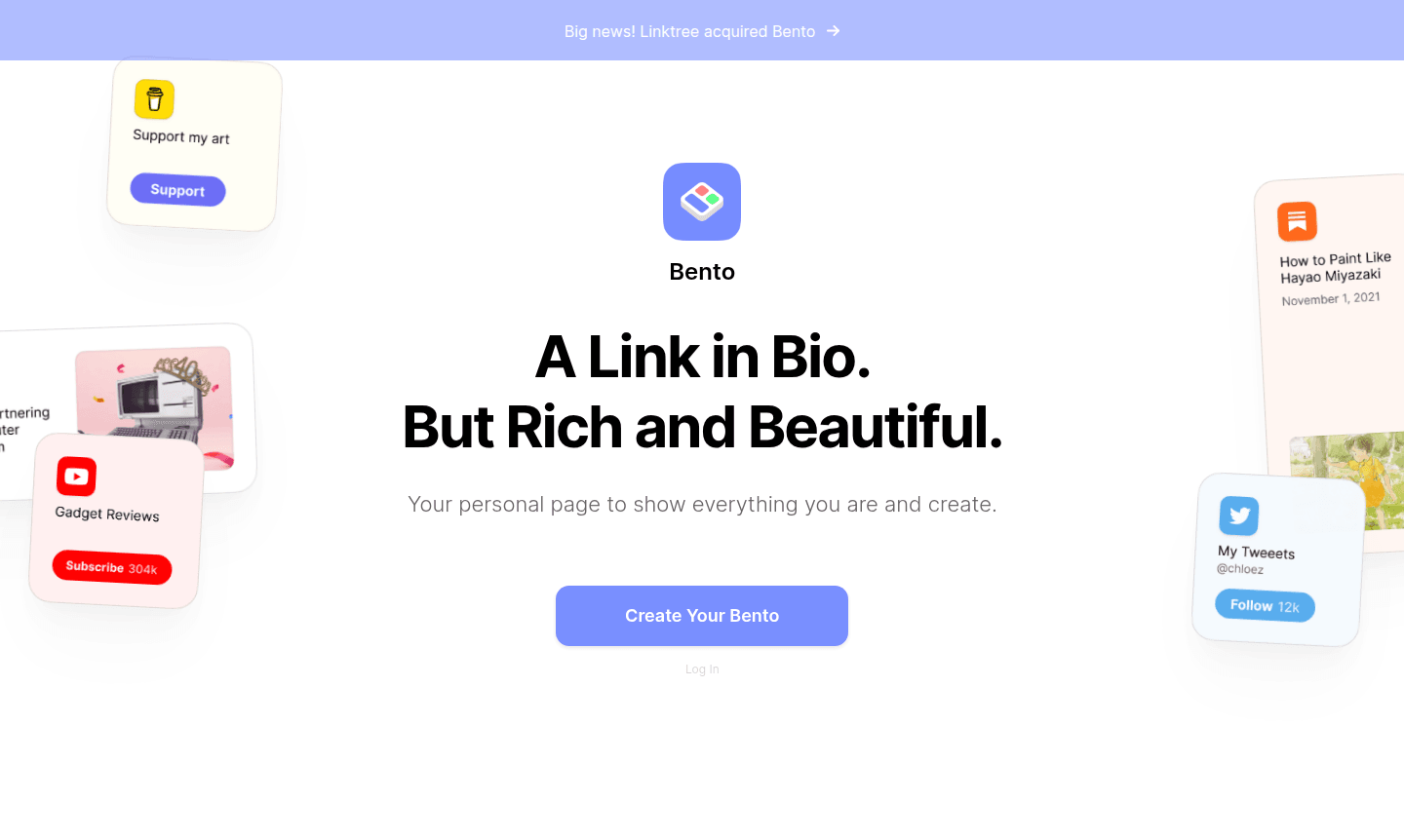 Thumbnail of a Bento personal page showcasing integrated content