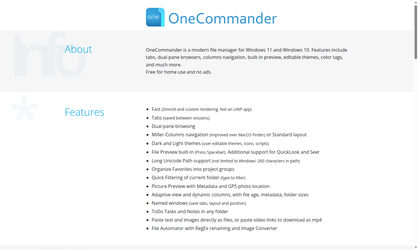 OneCommander application interface