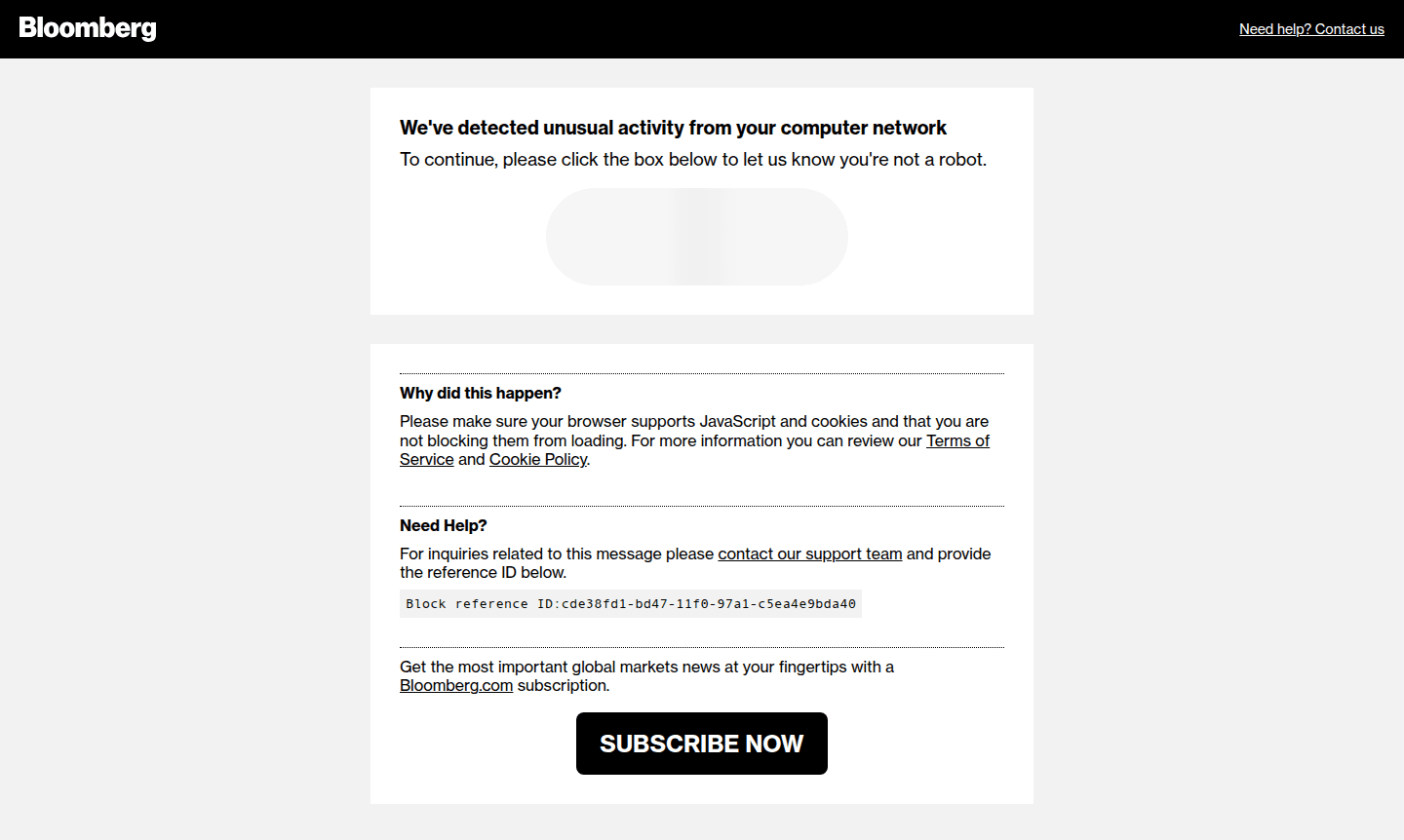 Bloomberg subscription service interface