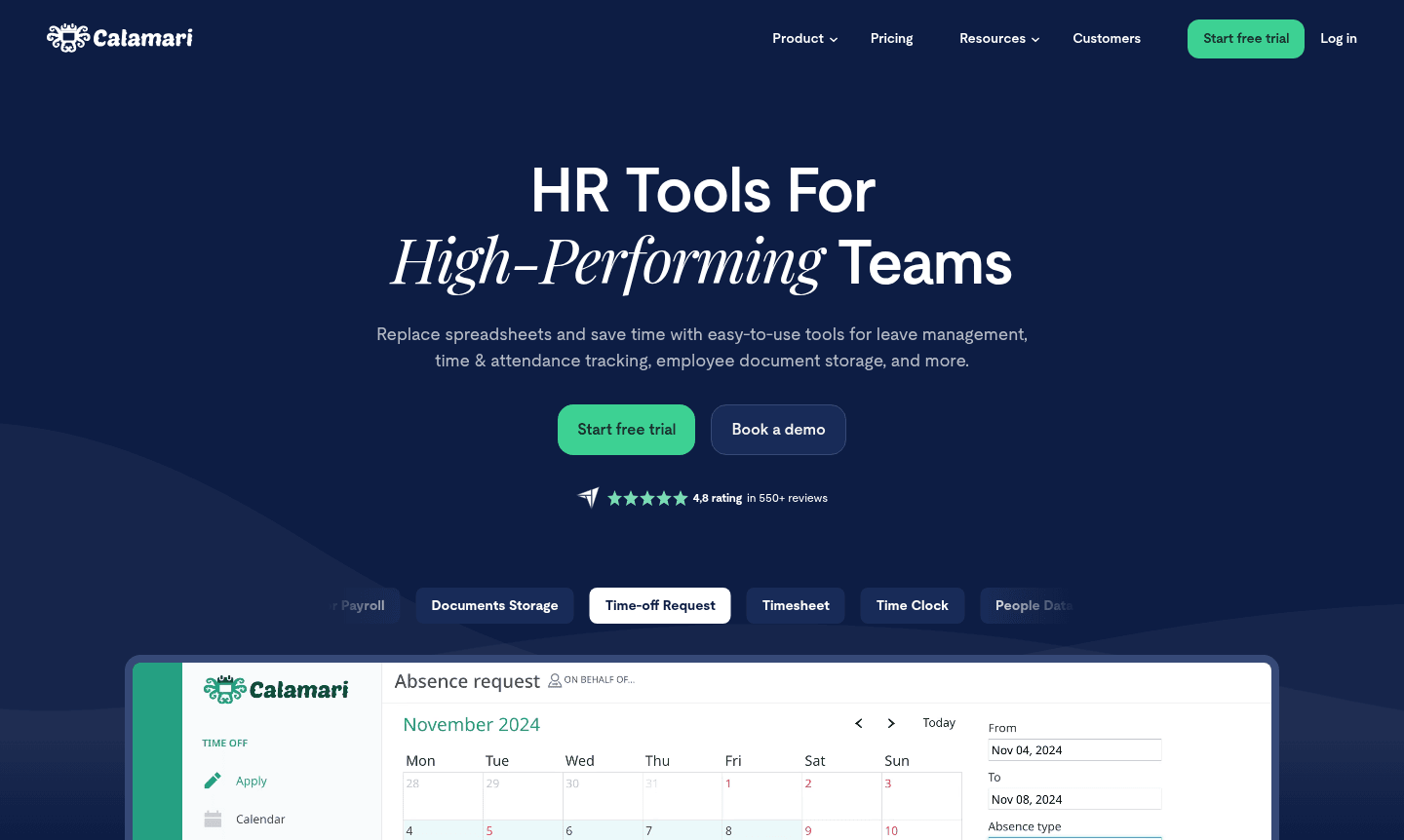 Calamari HR software dashboard