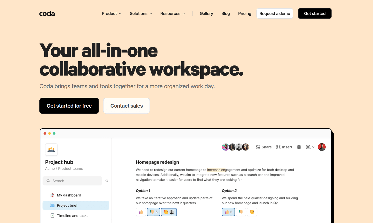 Coda workspace interface