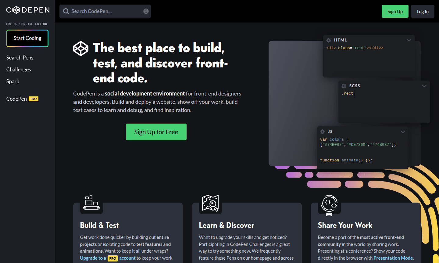 CodePen development environment interface