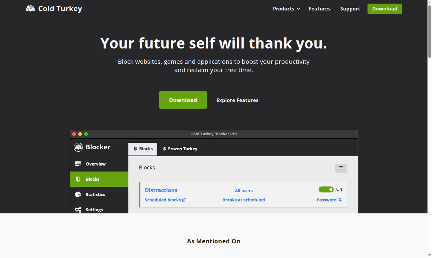 Cold Turkey Blocker application interface