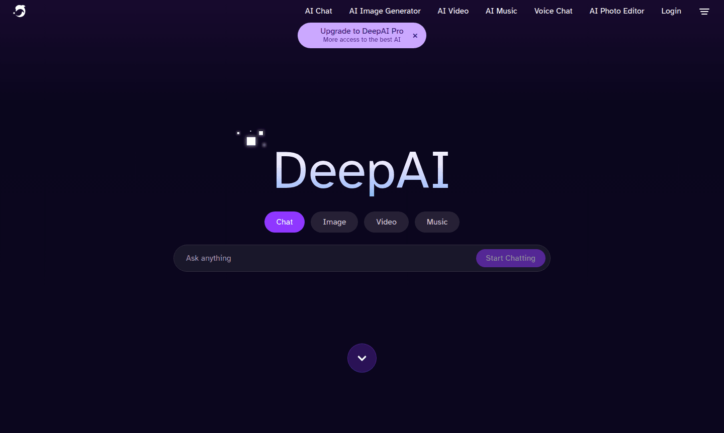 DeepAI platform interface with AI tools
