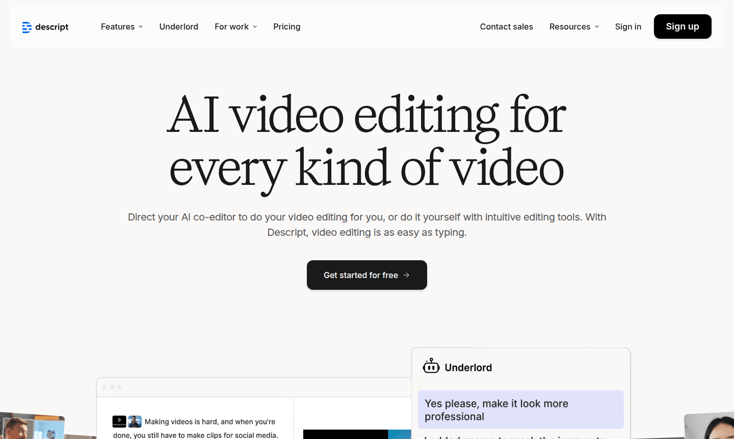 Descript video editor interface