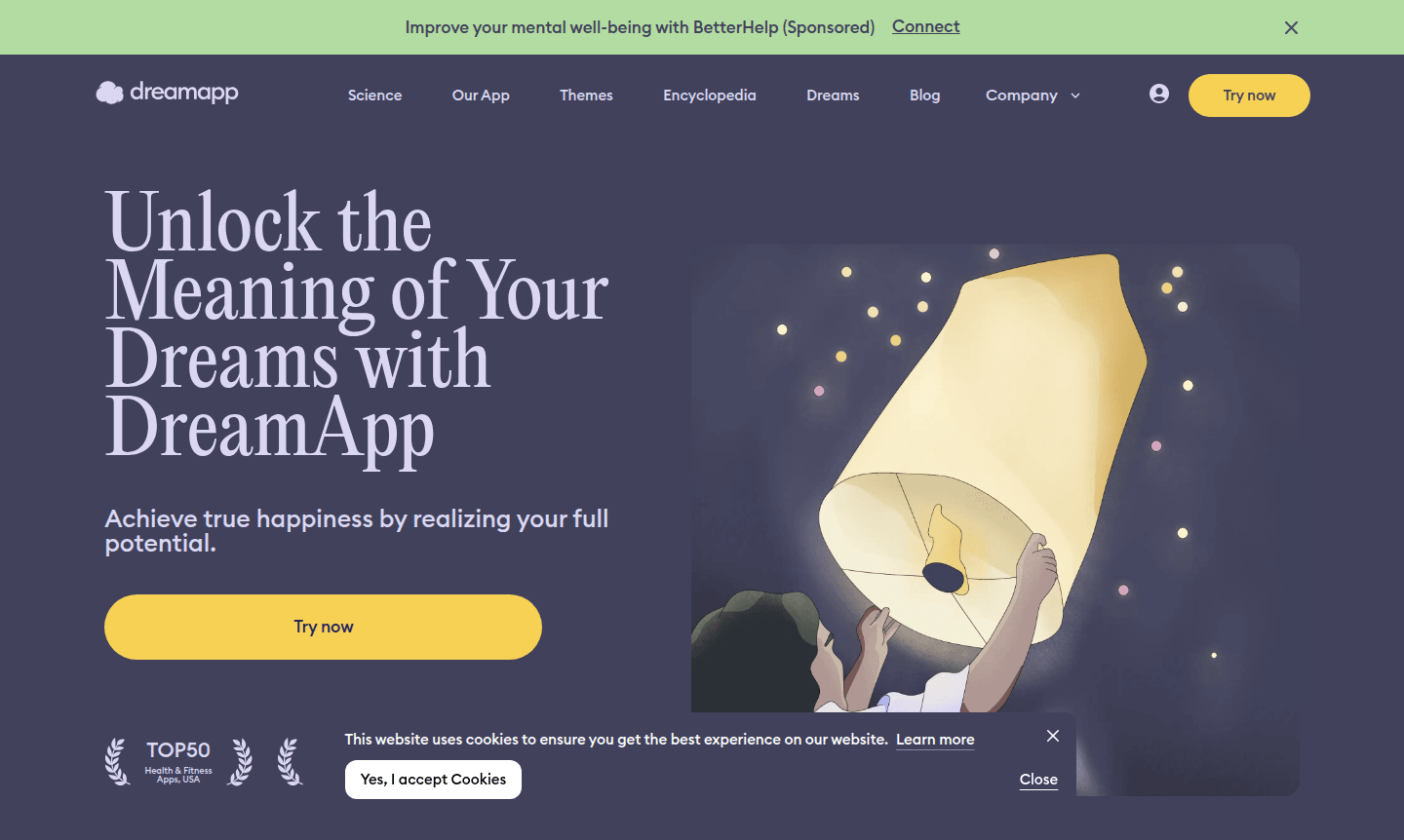 DreamApp thumbnail showing app interface with dream symbols and analysis features