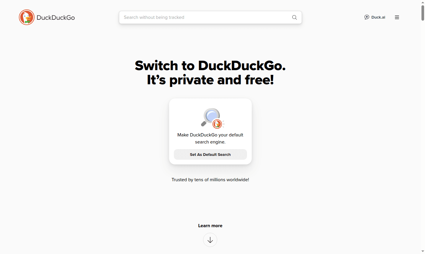 DuckDuckGo browser and search interface in use