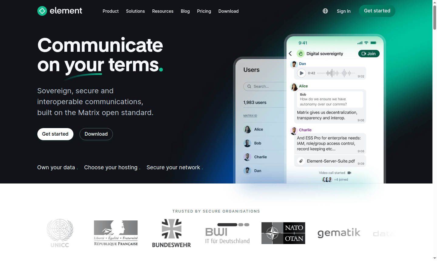 Element secure messaging platform
