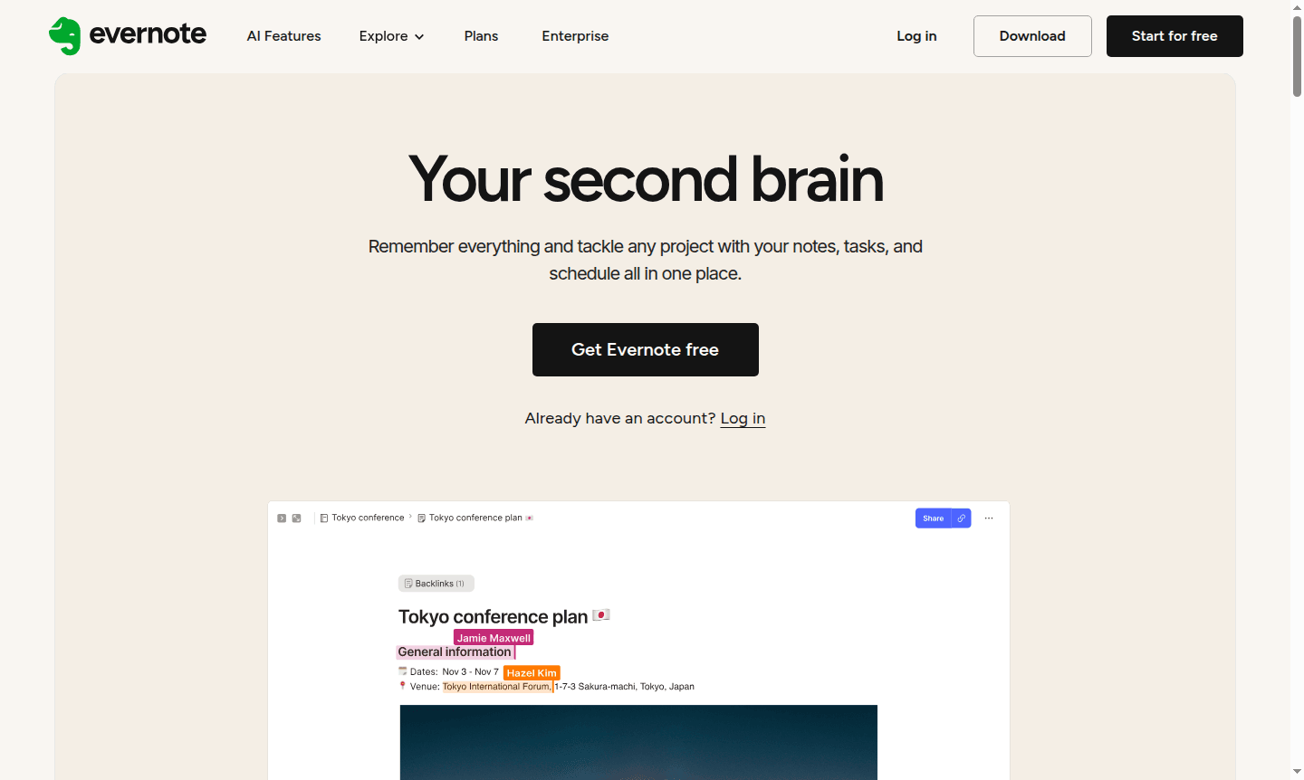 Evernote app interface