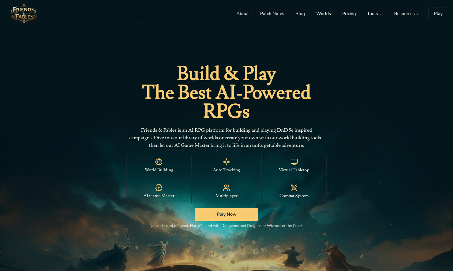 Friends & Fables thumbnail image displaying virtual tabletop and AI Game Master interface