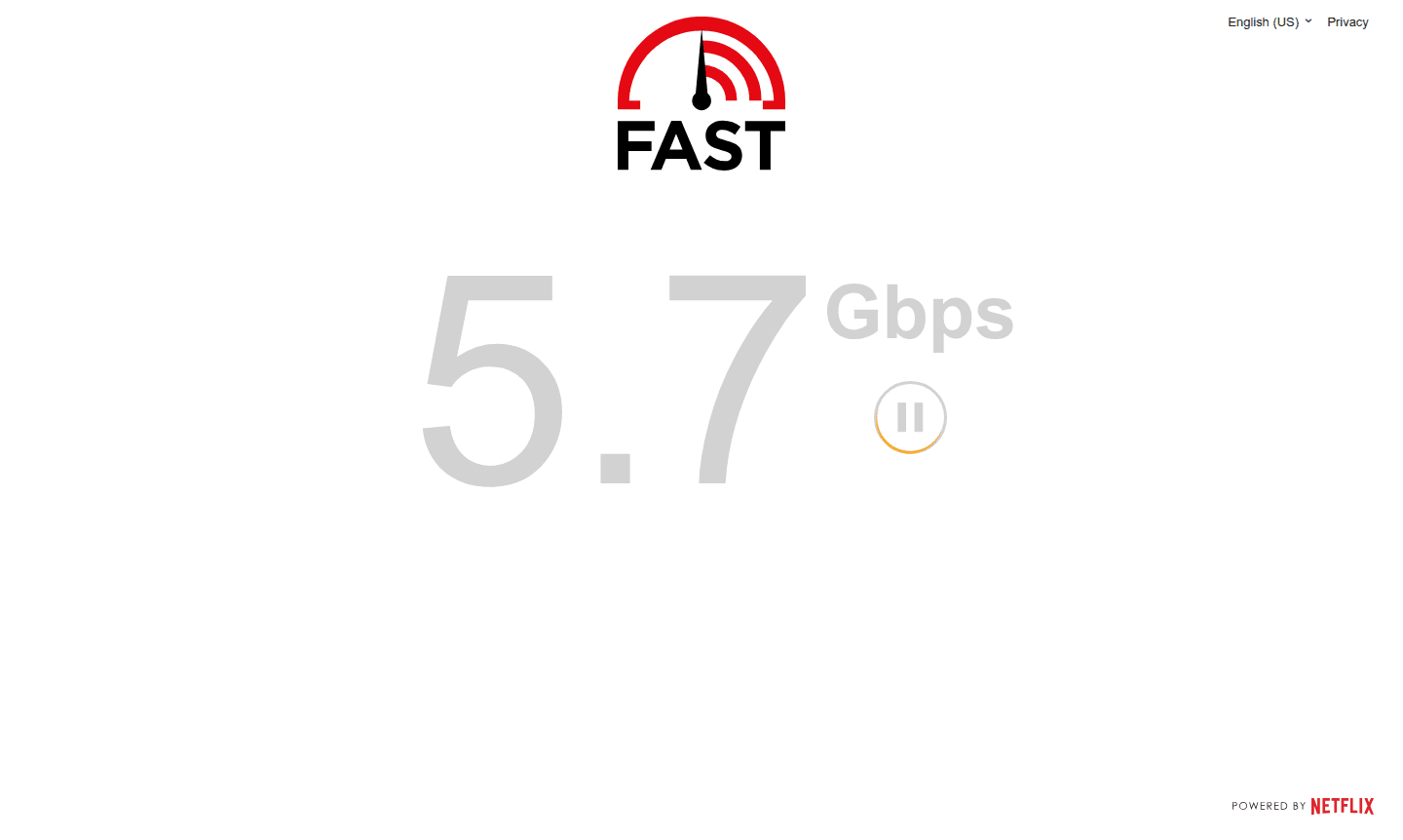 FAST.com speed test interface