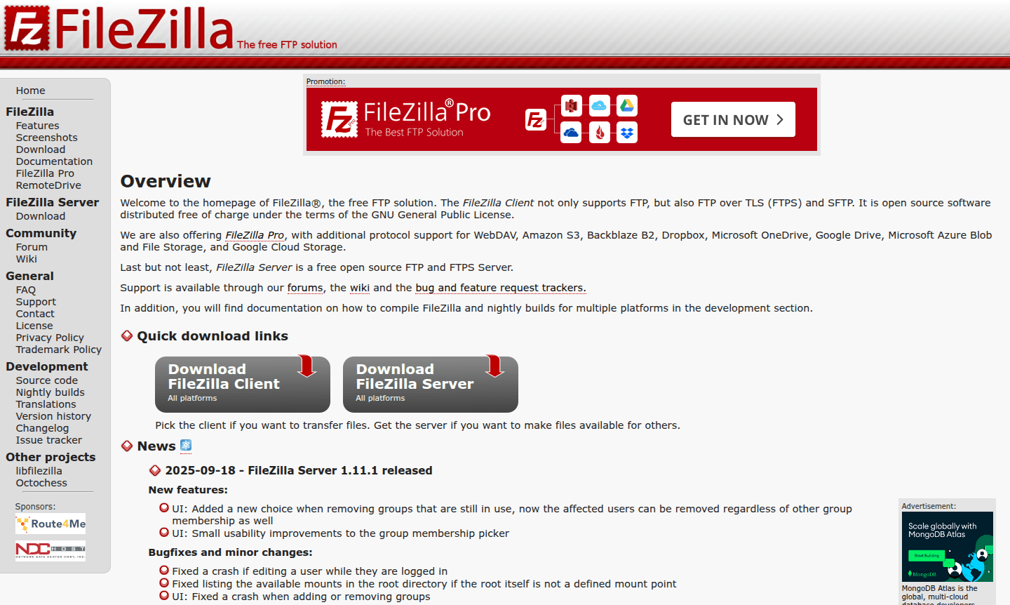 FileZilla application interface