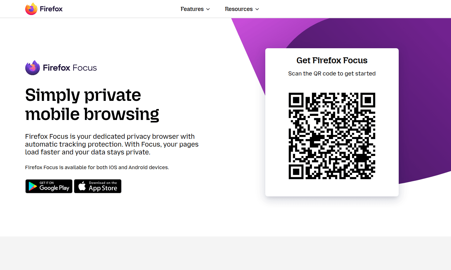 Firefox Focus mobile browser interface on a smartphone