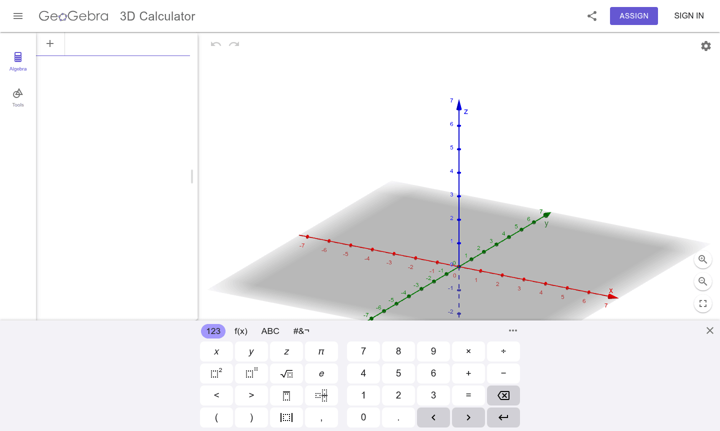 GeoGebra 3D Calculator interface screenshot