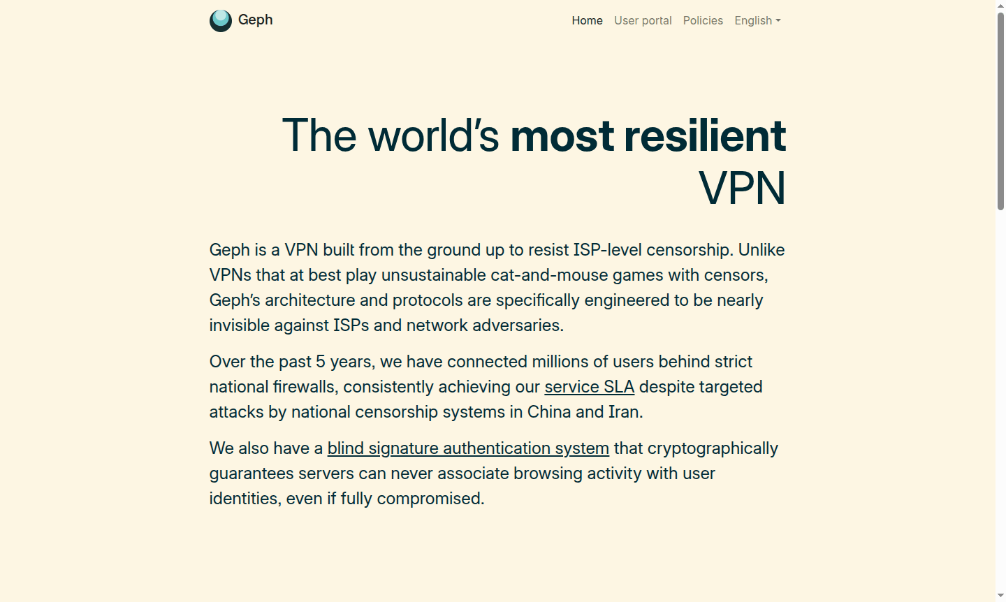 Geph VPN application interface