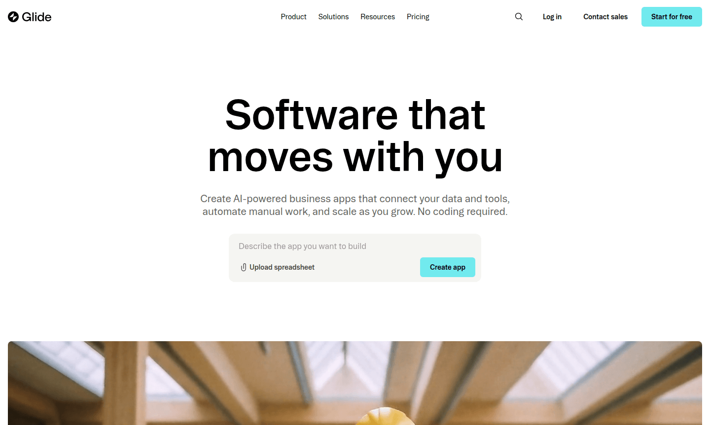 Screenshot of Glide application interface showing drag-and-drop editor