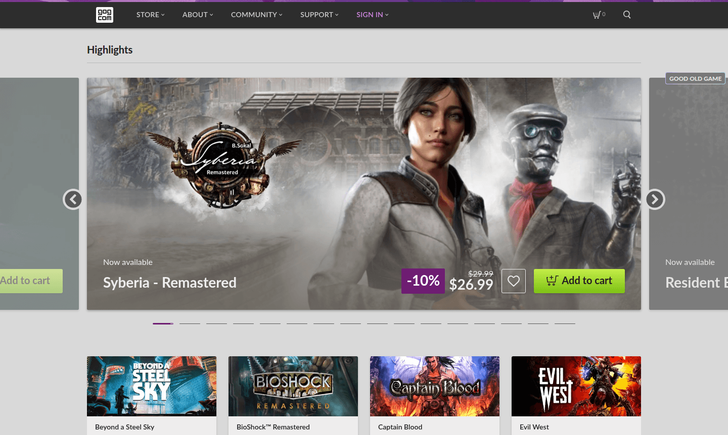 GOG platform interface
