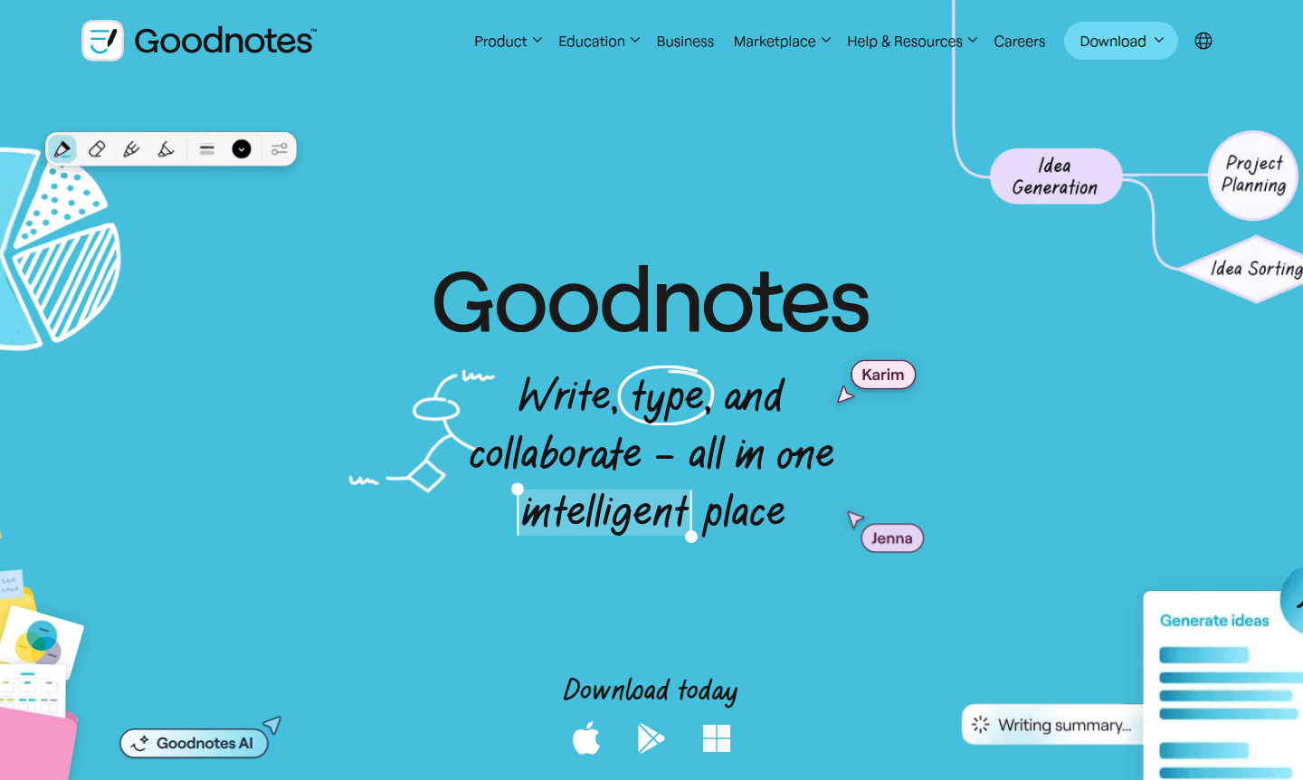 Goodnotes app interface showing note-taking features