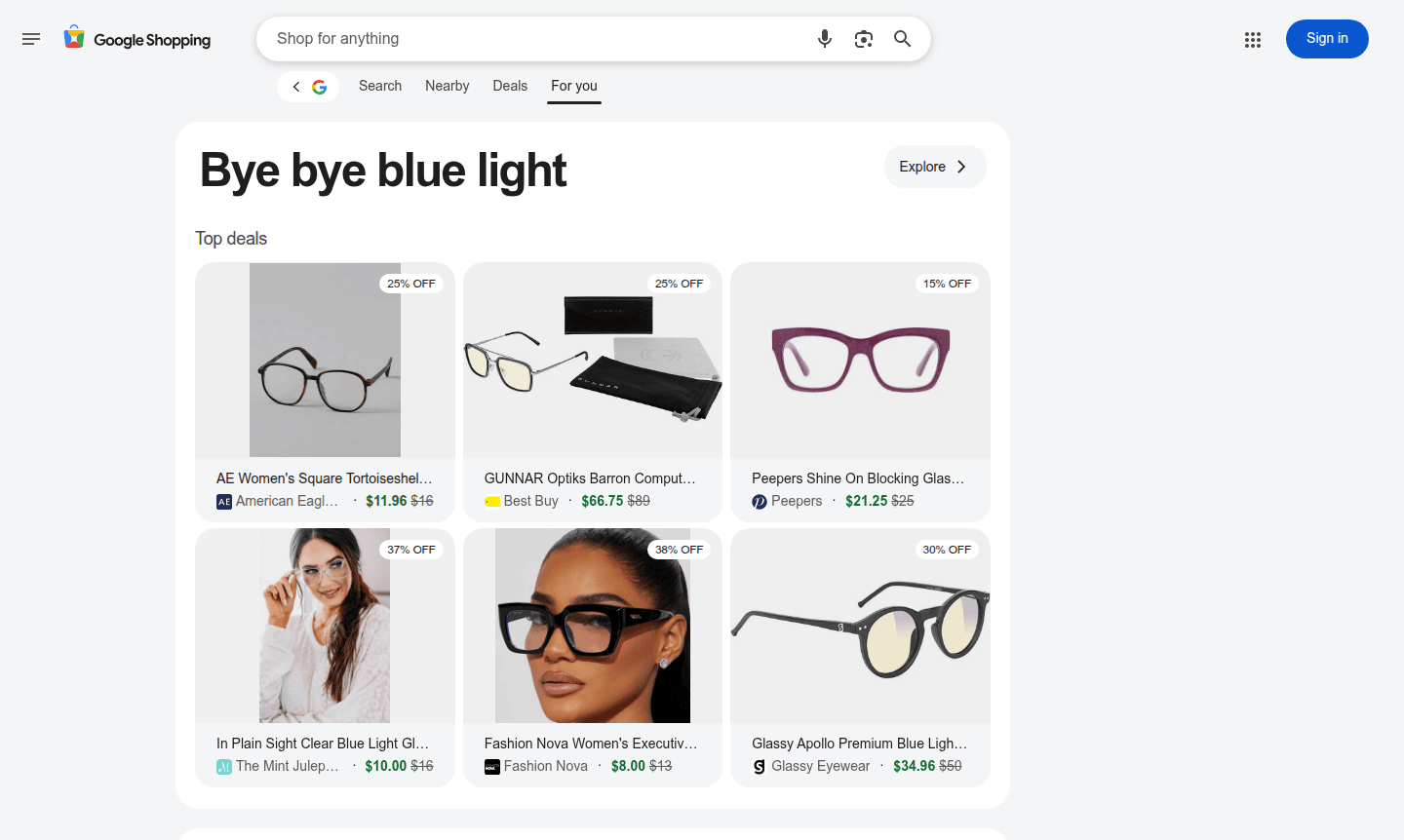 Google Shopping interface thumbnail