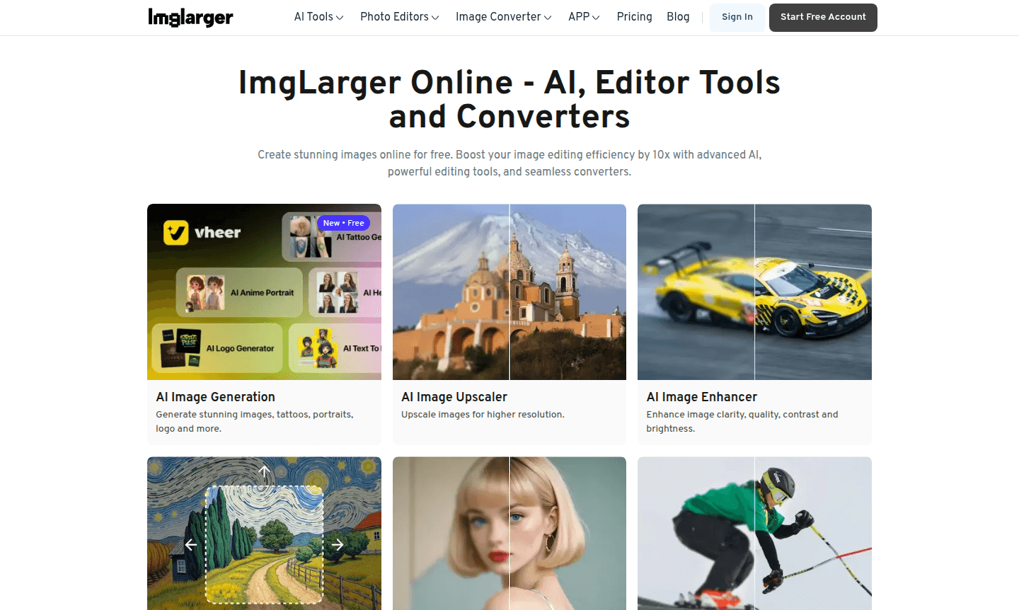 Preview of ImgLarger interface showing image editing features