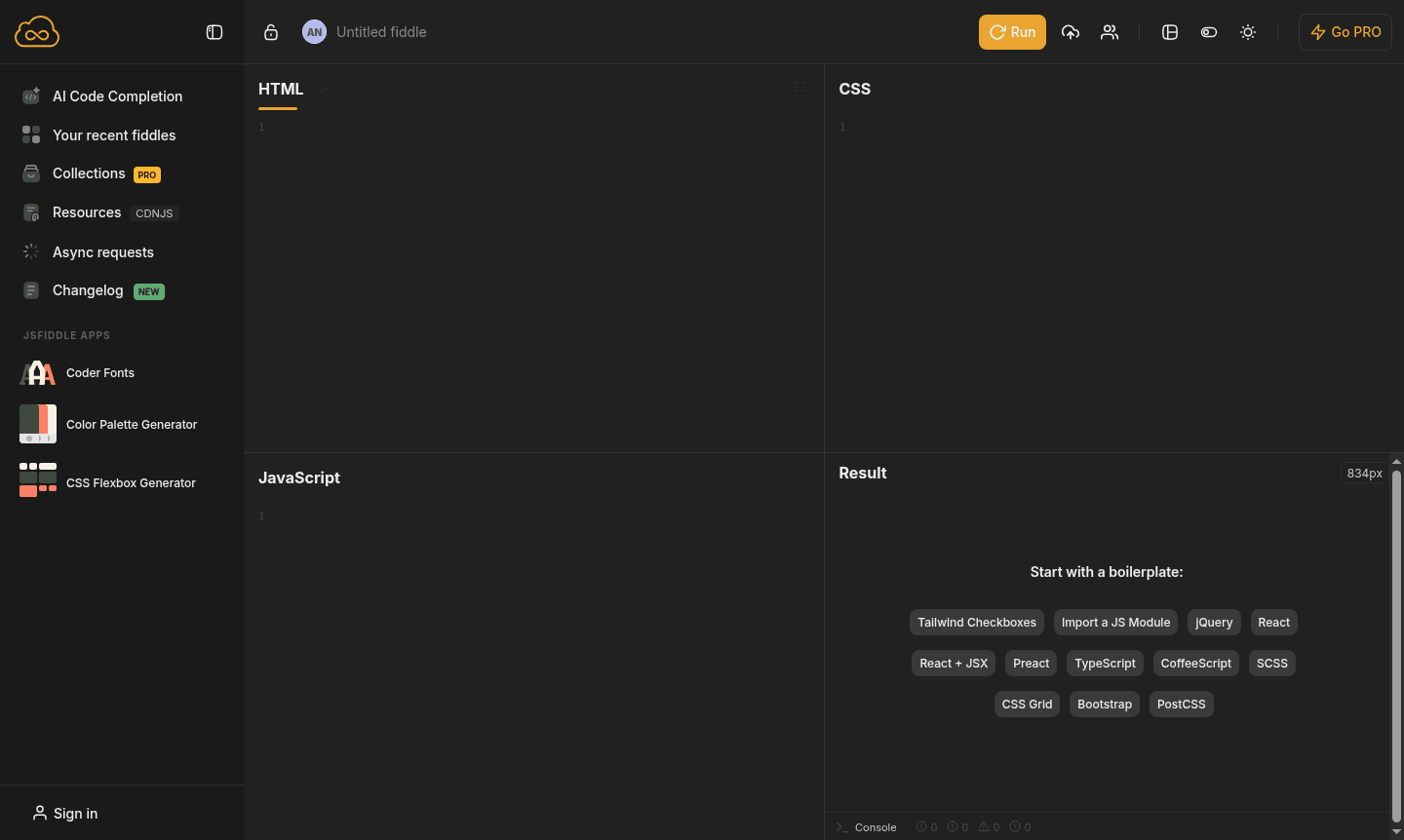 JSFiddle interface screenshot