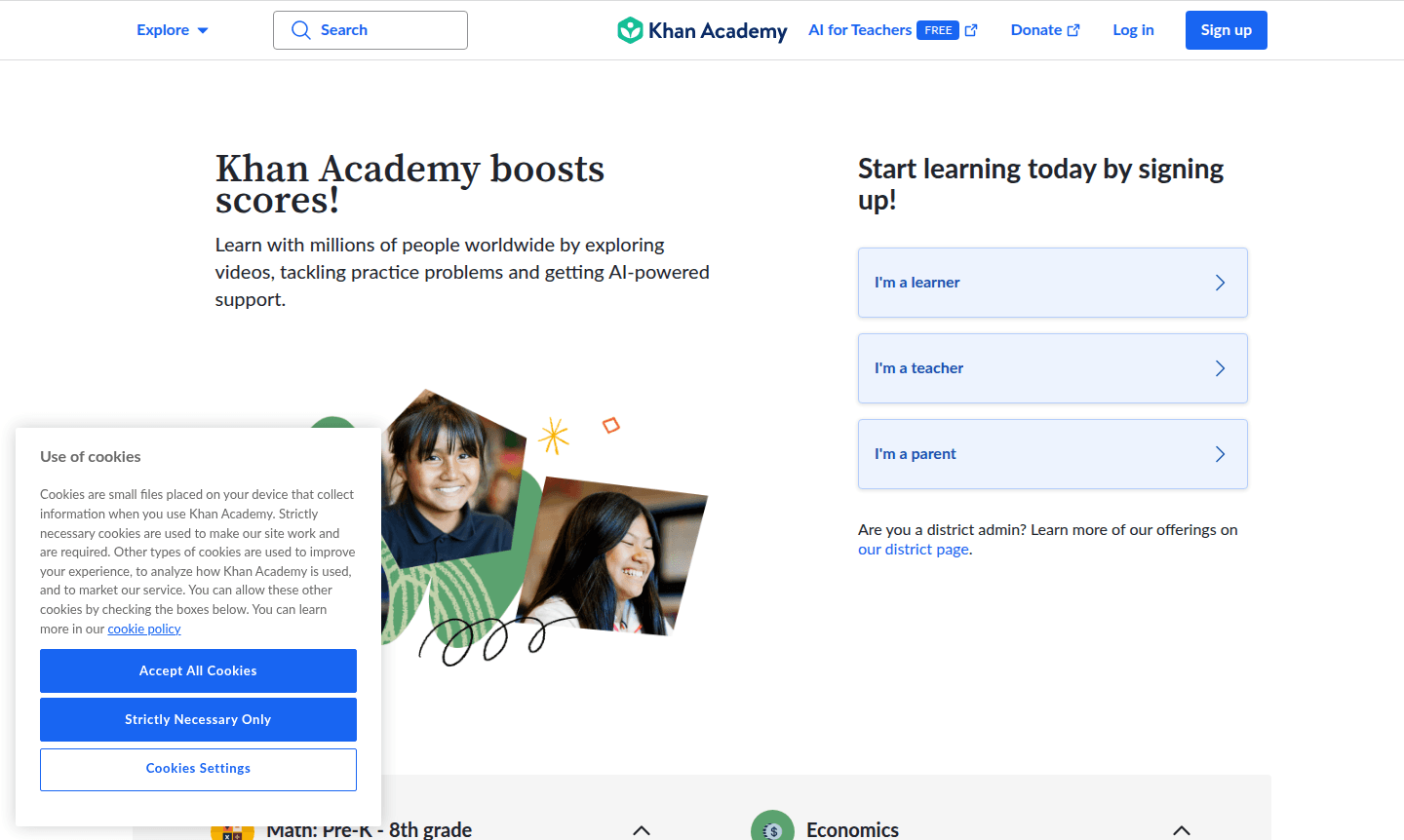 Khan Academy learning platform interface