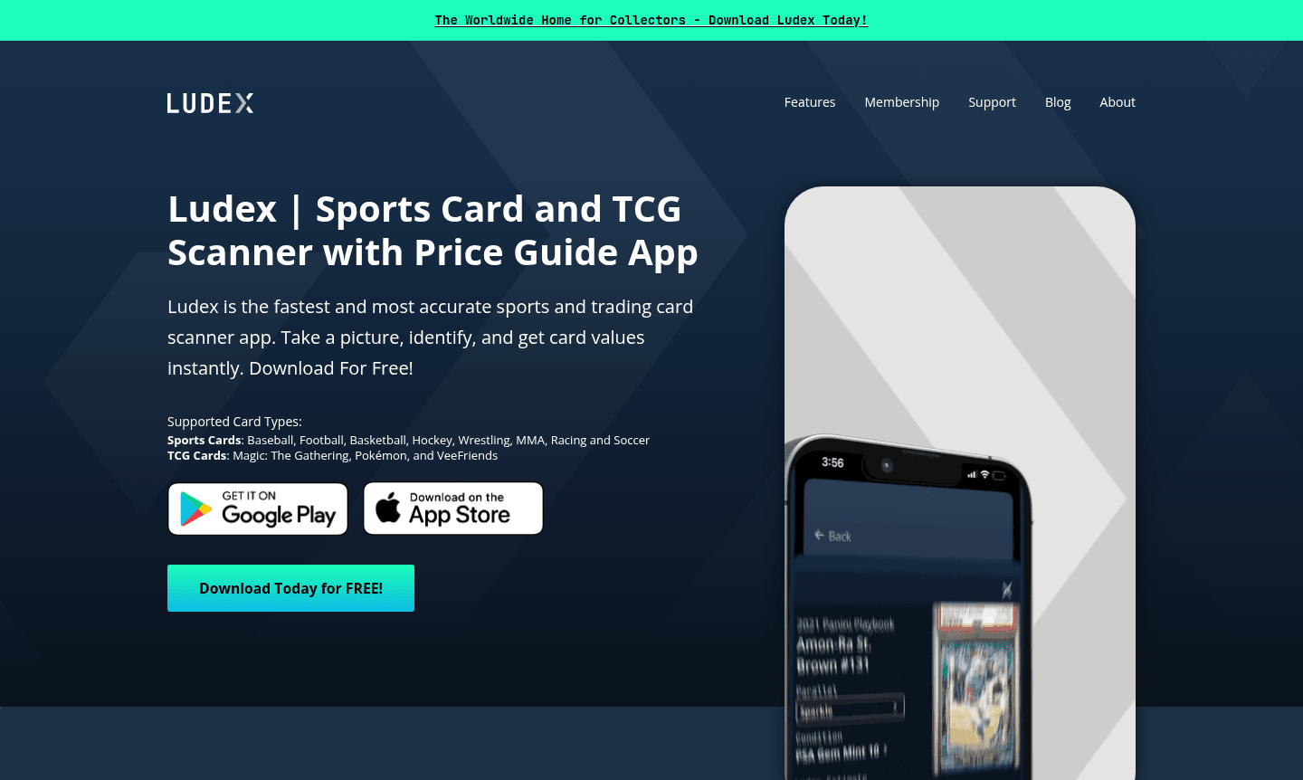 Ludex app interface displaying card scanning and real-time pricing