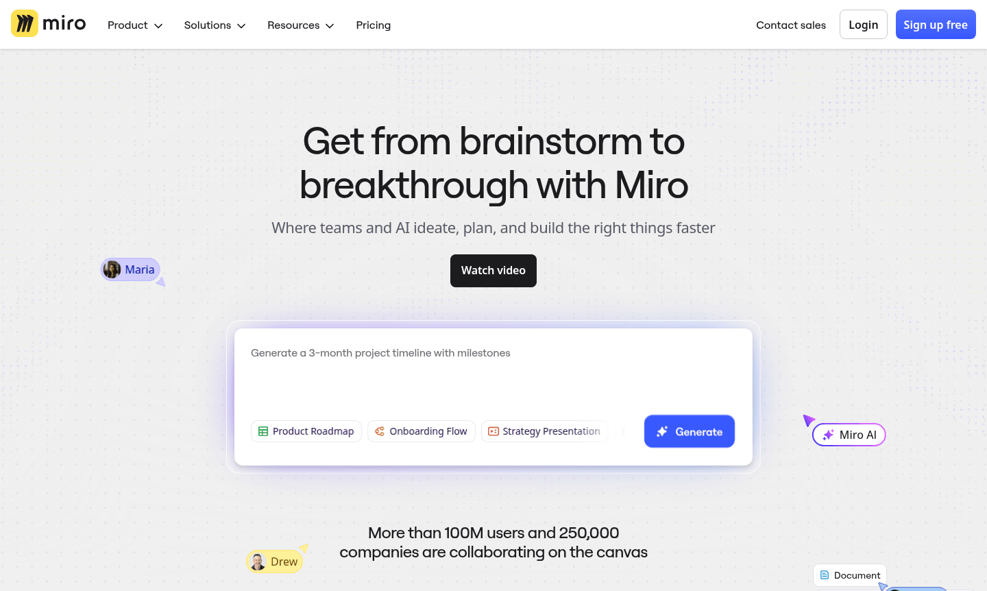Miro digital whiteboard interface