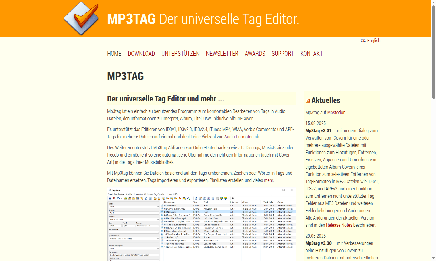 MP3TAG software interface