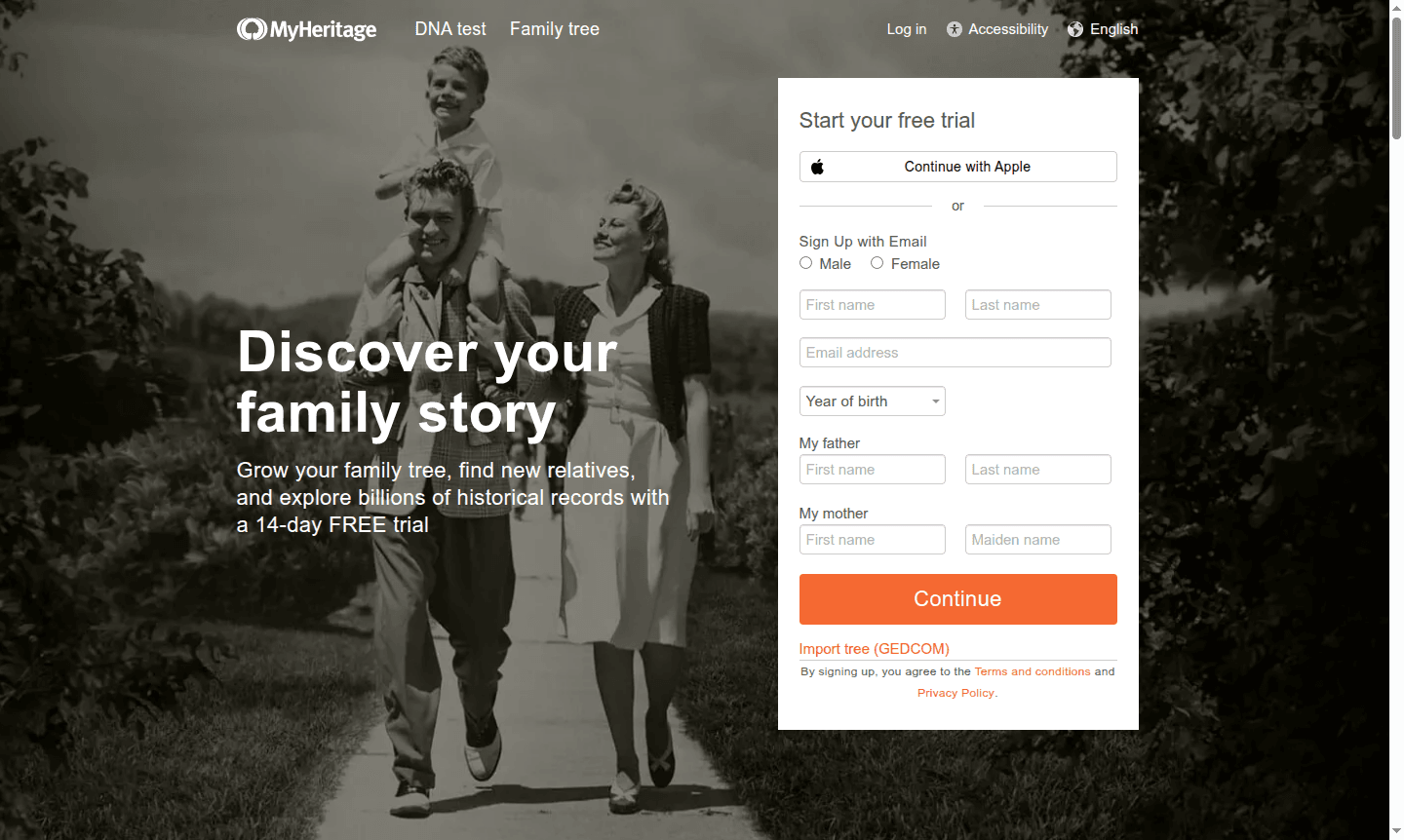 MyHeritage thumbnail showing family tree and DNA test features