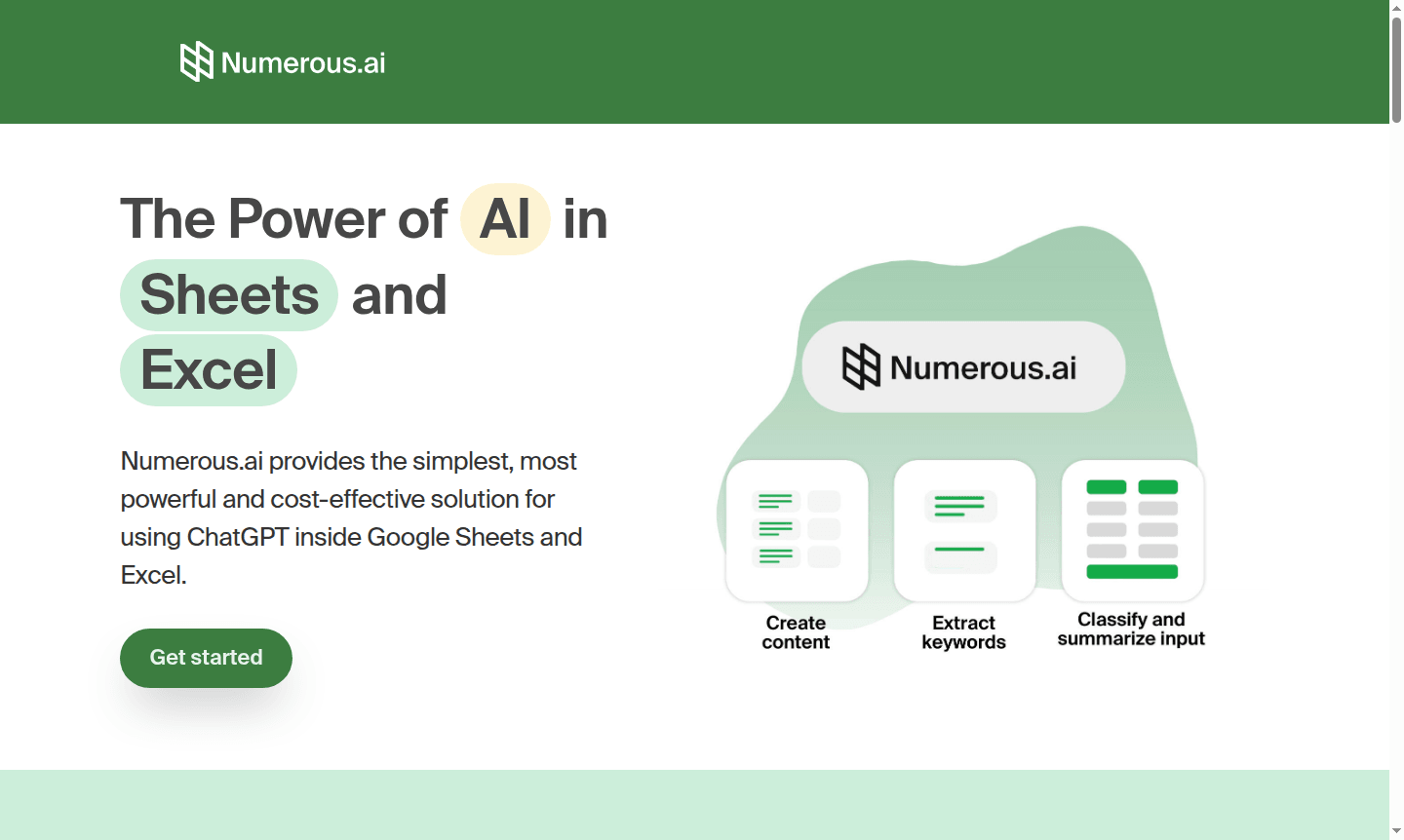 Illustration of Numerous.ai tool in use with spreadsheets