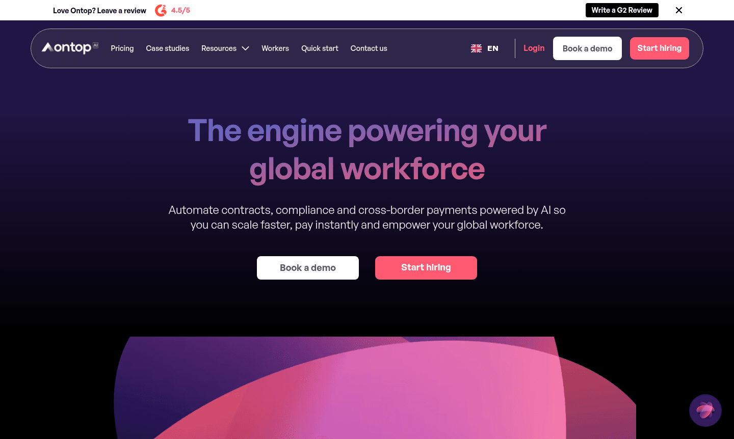Ontop platform interface showing hiring and payment features