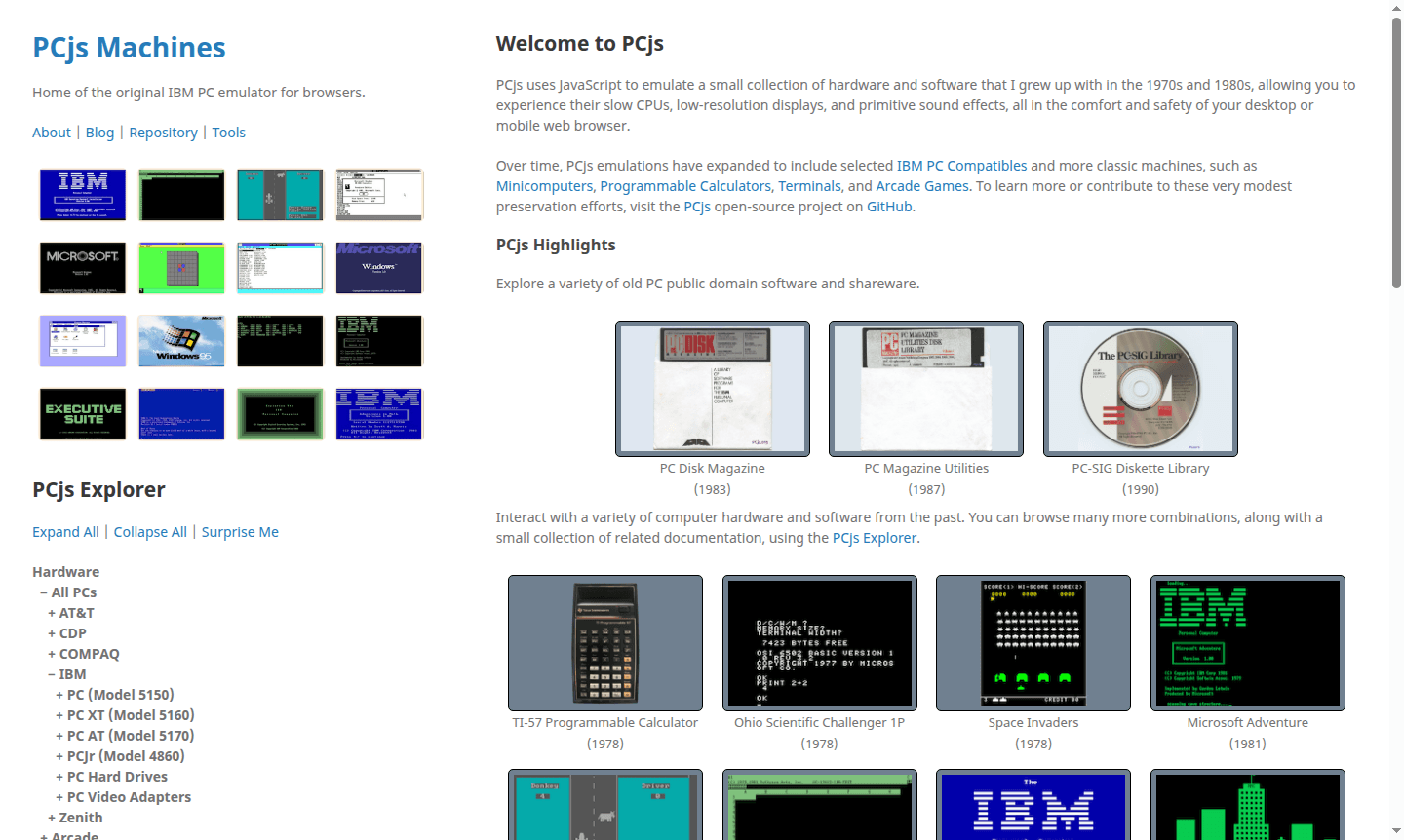 Thumbnail image representing PCjs emulator with vintage computer systems