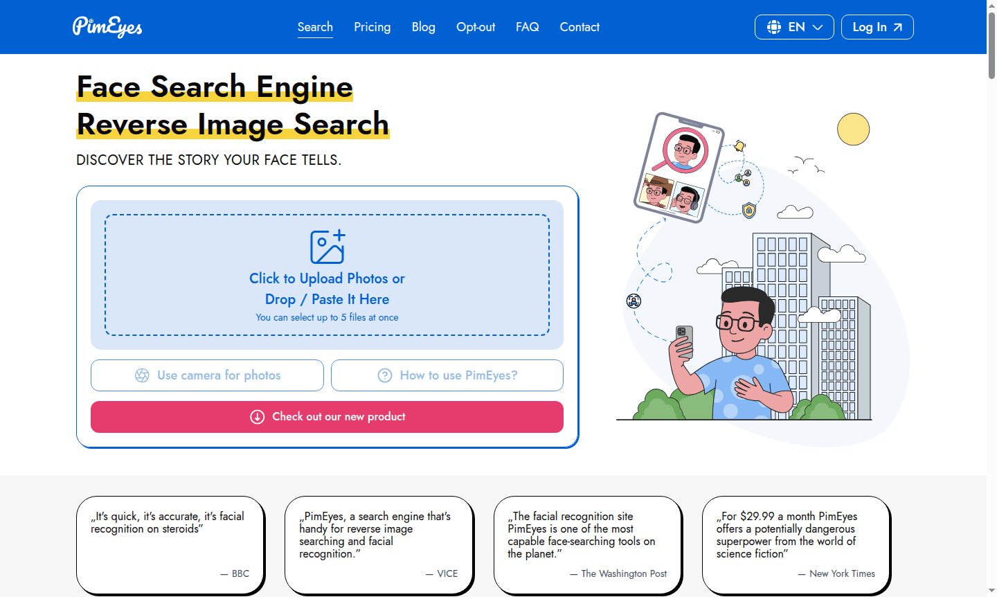 PimEyes thumbnail showing facial recognition interface