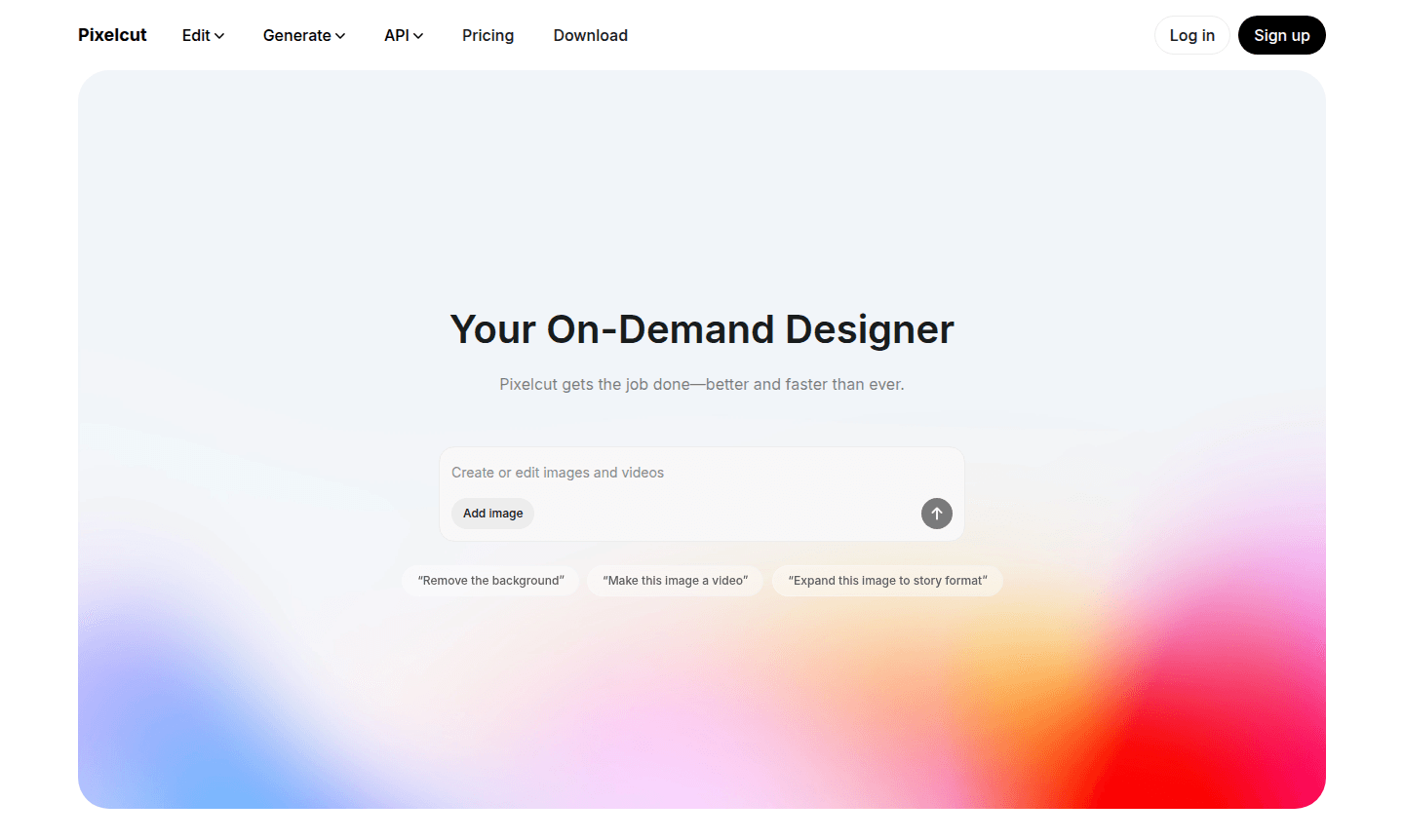 Screenshot of Pixelcut interface showing photo editing tools