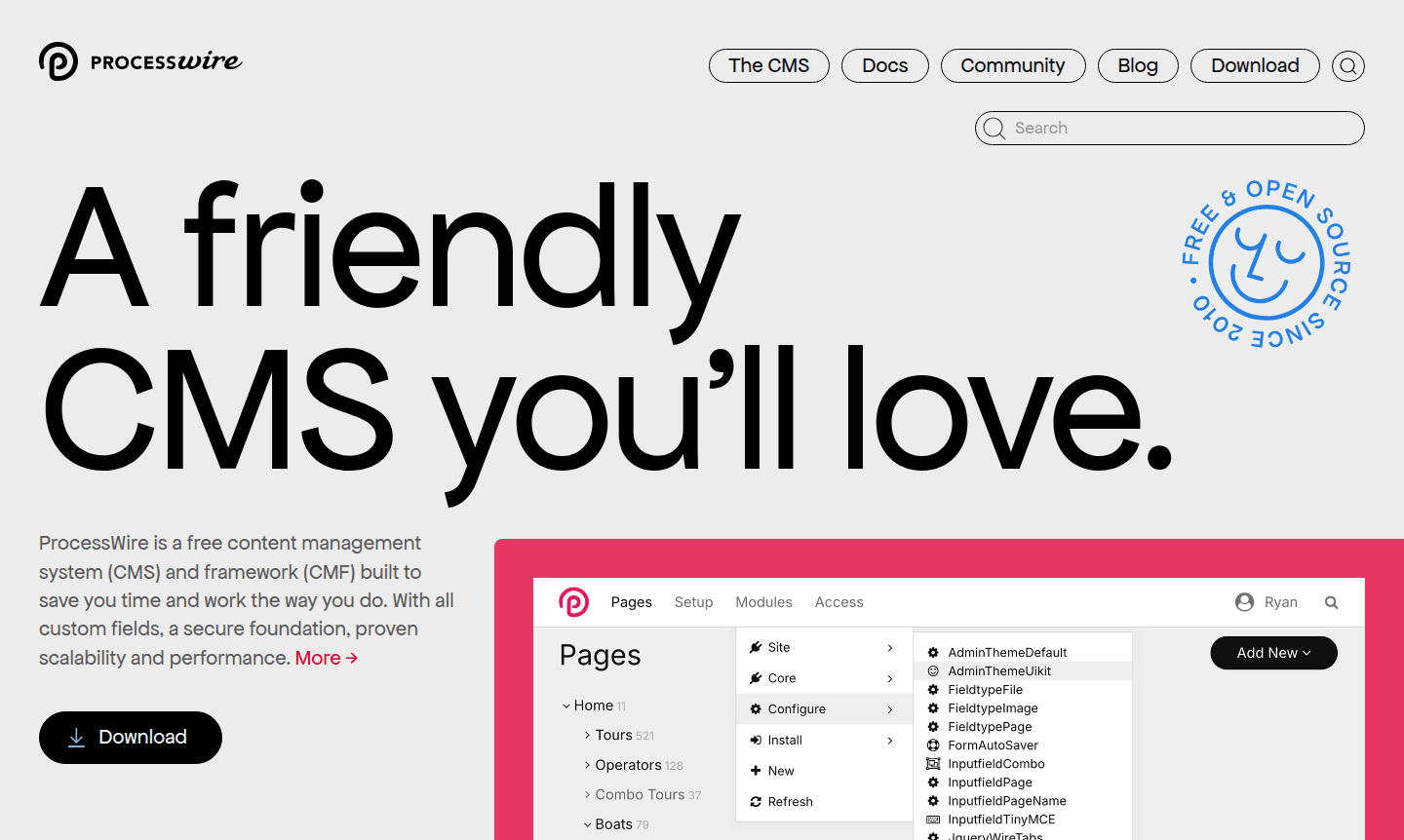 ProcessWire content management system interface