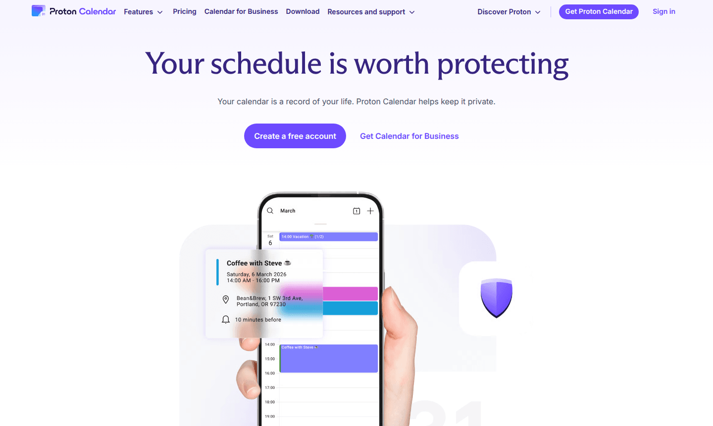 Proton Calendar interface preview