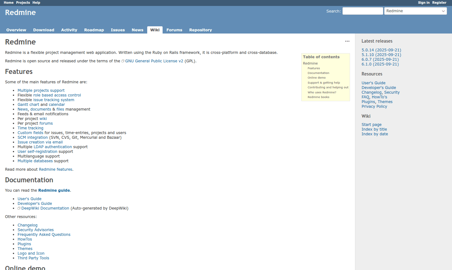 Redmine interface screenshot