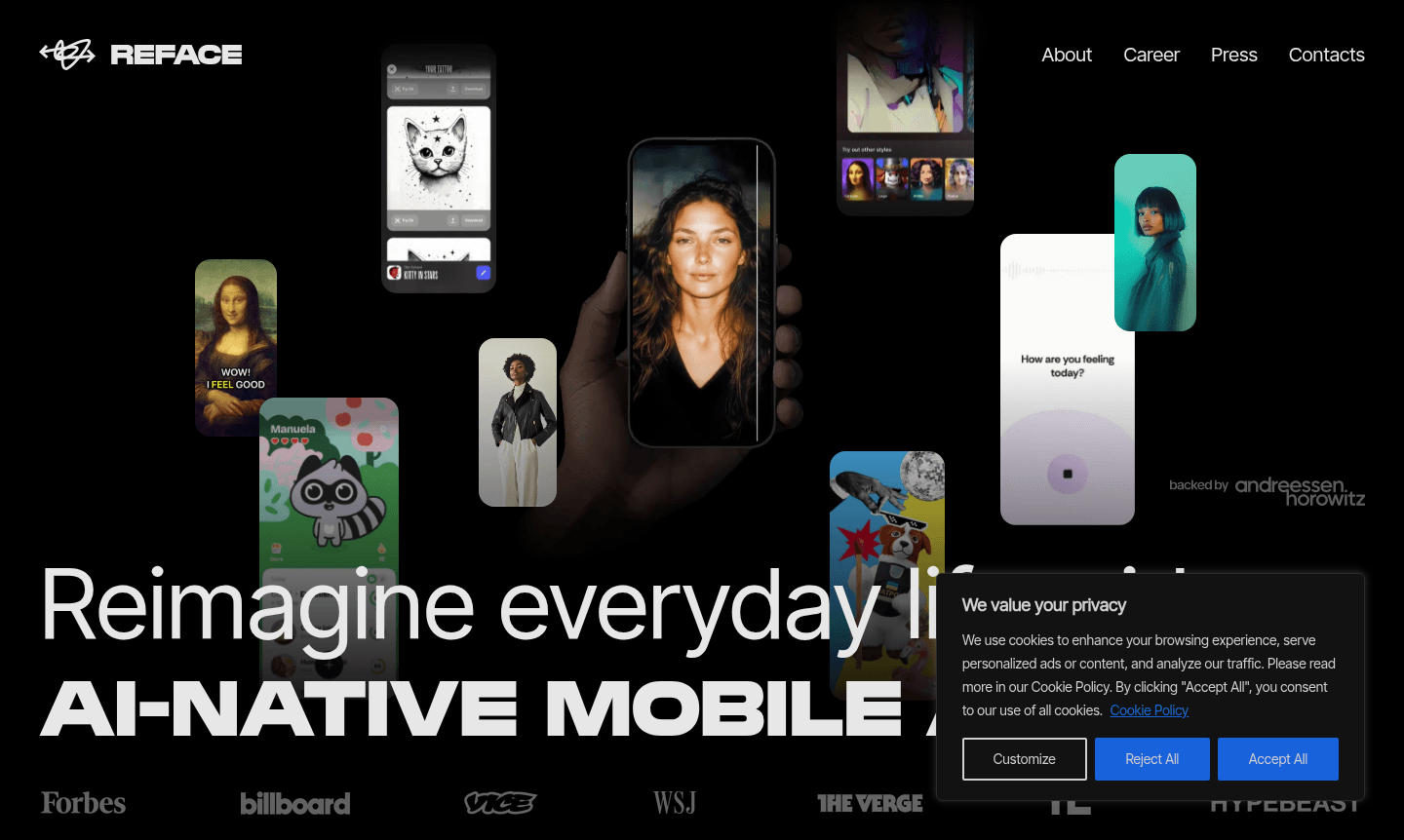 Reface app thumbnail showcasing face-swap and AI features