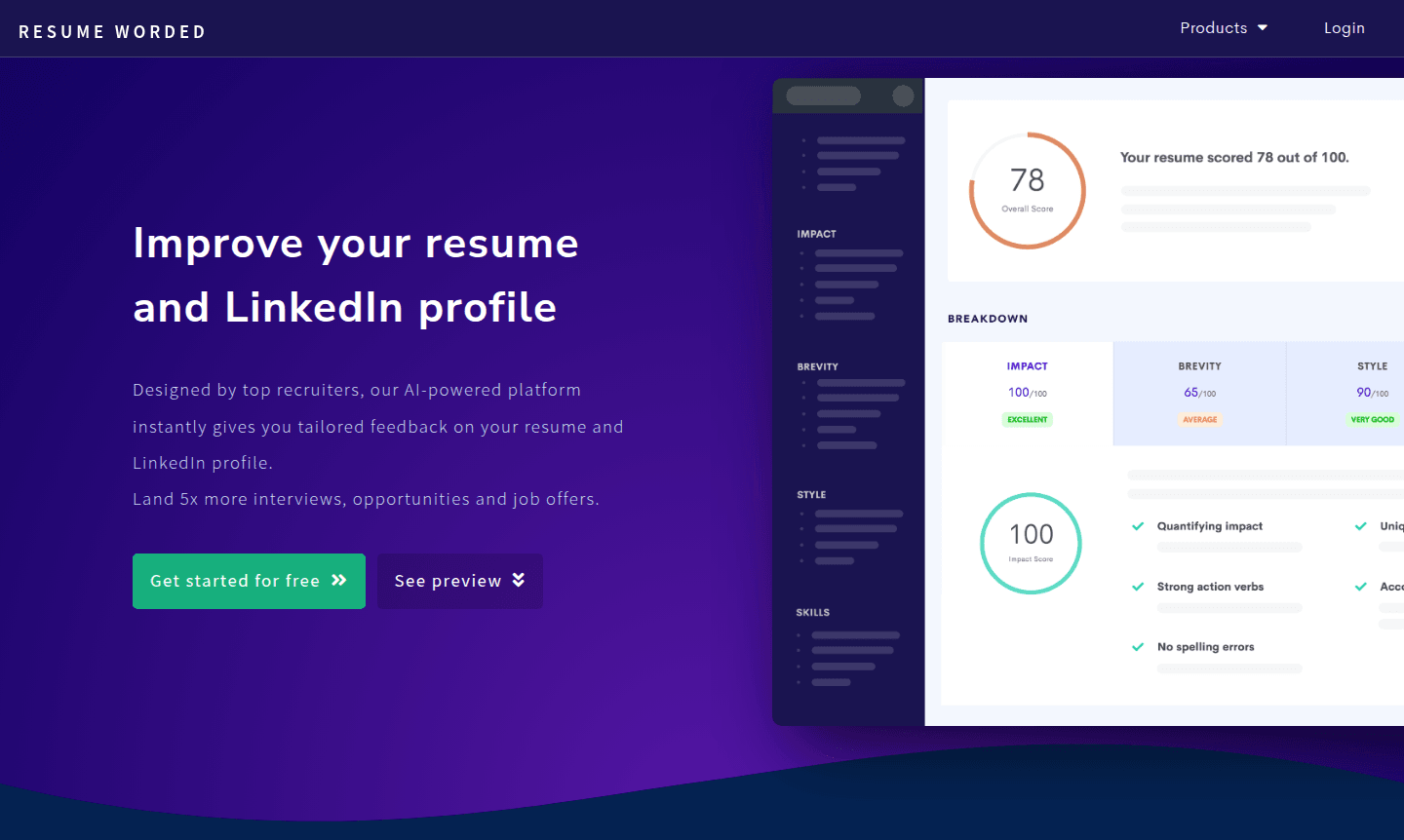 Resume Worded tool interface