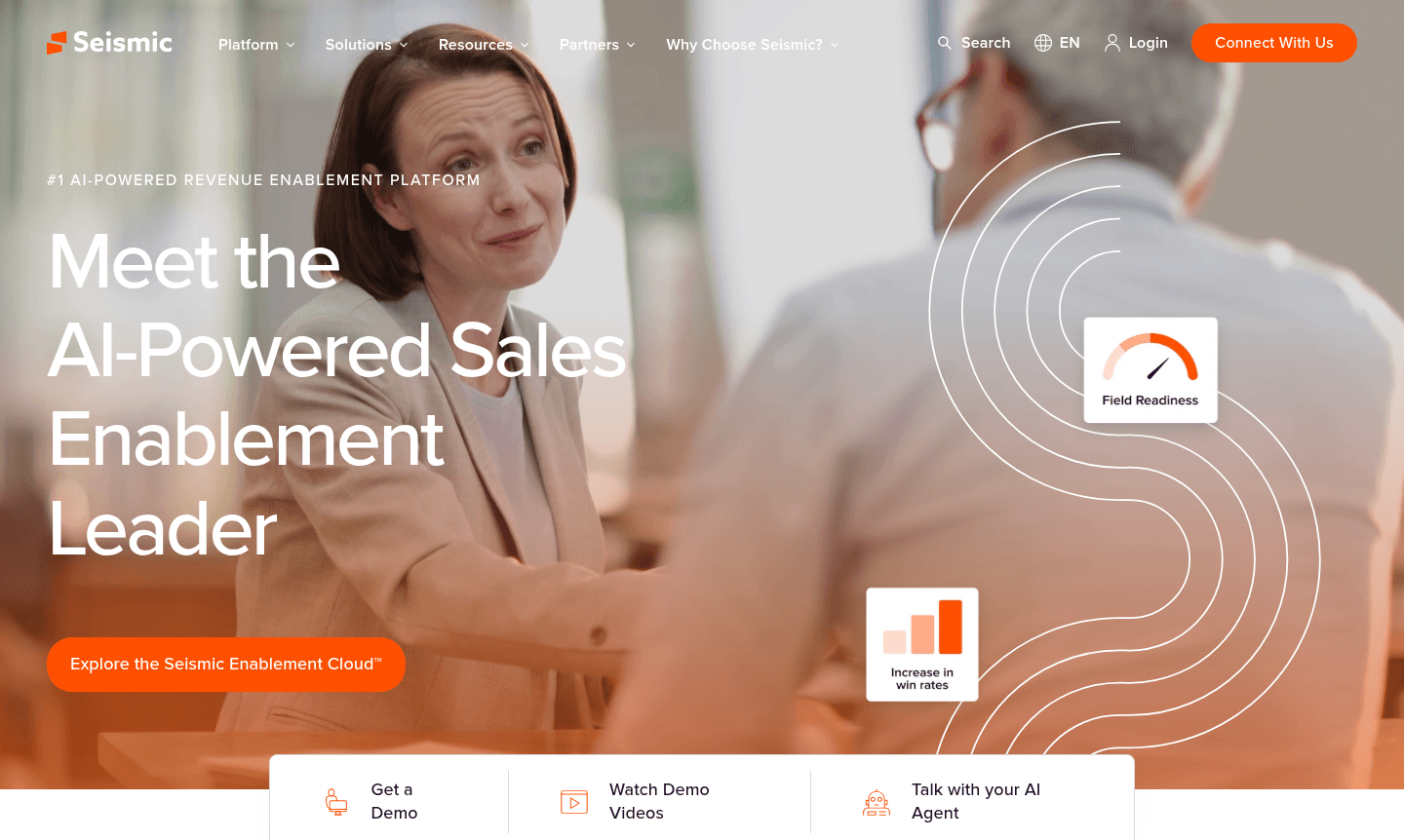 Seismic platform interface showing analytics and content management dashboard