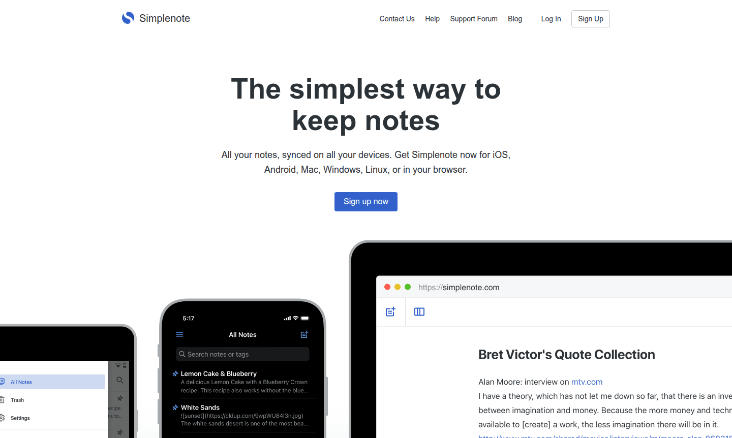 Simplenote application interface thumbnail